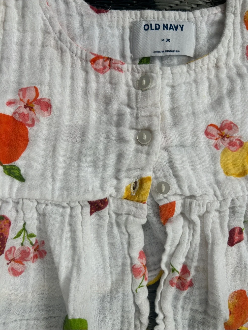 Old Navy White Fruit-Print Ruffle Gauze Cotton Button Up Crop Top ✨SO Cute!